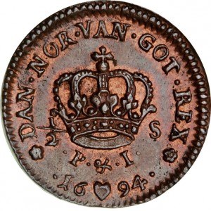 Реверс монеты Дания, ½ скиллинга, 1693-1696