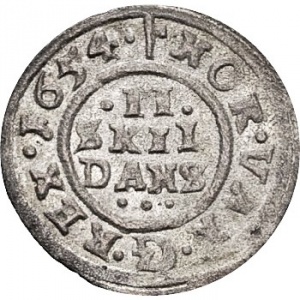 Реверс монеты Дания, 2 скиллинга, 1653-1655