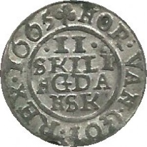 Реверс монеты Дания, 2 скиллинга, 1664-1667