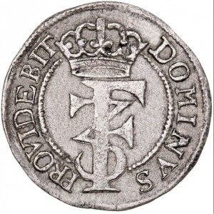 Аверс монеты Дания, 2 скиллинга, 1665-1666, Монограмма "F3" на аверсе