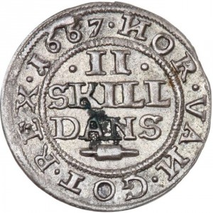Реверс монеты Дания, 2 скиллинга, 1667