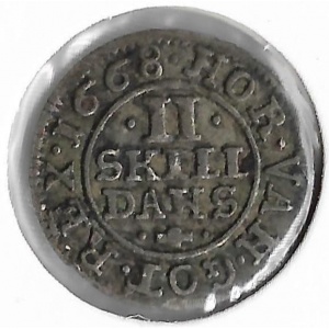 Реверс монеты Дания, 2 скиллинга, 1667-1669