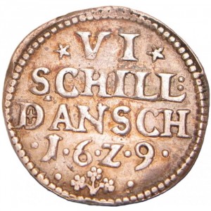 Реверс монеты Дания, 6 скиллингов, 1628-1629, Коронованный бюст на аверсе