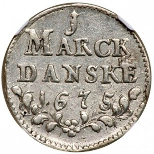 Реверс монеты Дания, 1 марка, 1675