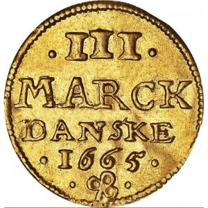 Реверс монеты Дания, ¼ дуката, 1665-1668
