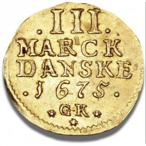 Реверс монеты Дания, ¼ дуката, 1675