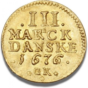 Реверс монеты Дания, ¼ дуката, 1676