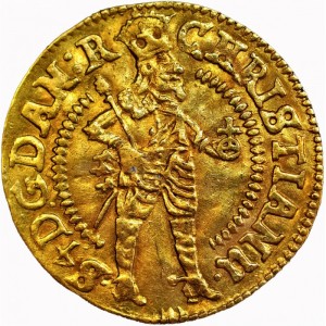 Аверс монеты Дания, ½ дуката, 1647, Стоящий Кристиан IV на аверсе