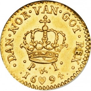 Реверс монеты Дания, ½ дуката, 1694-1696