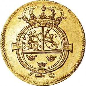 Реверс монеты Дания, ½ дуката, 1696, Кристиан V на лошади на аверсе, без даты
