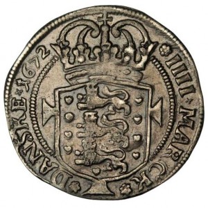 Реверс монеты Дания, 1 крона, 1671-1674