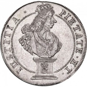 Аверс монеты Дания, 1 крона, 1680, Бюст Кристиана V на постаменте на аверсе