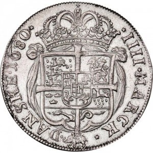 Реверс монеты Дания, 1 крона, 1680, Бюст Кристиана V на постаменте на аверсе