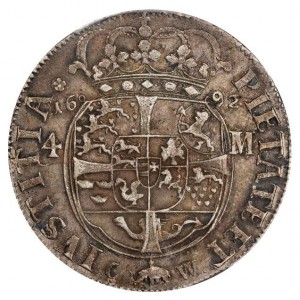 Реверс монеты Дания, 1 крона, 1690-1692