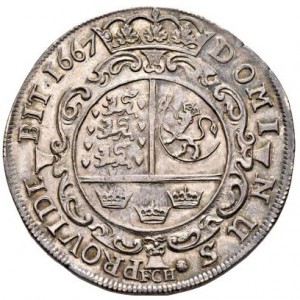 Реверс монеты Дания, 1 спесие далер, 1667, Длинное имя: "FRIDERICVS...", дата в конце легенды