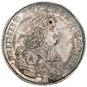 Аверс монеты Дания, 1 спесие далер, 1669, Бюст разделяет надпись внизу