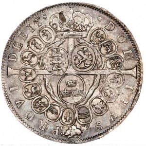 Реверс монеты Дания, 1 спесие далер, 1669, Бюст разделяет надпись внизу