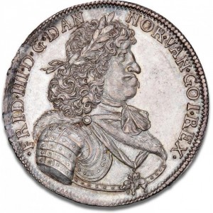 Реверс монеты Дания, 1 спесие далер, 1670, Бюст Кристиана V на аверсе, бюст Фредерика III на реверсе