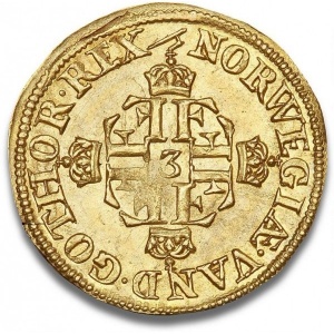 Реверс монеты Дания, 1 дукат, 1657