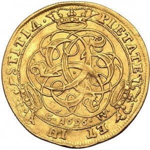 Реверс монеты Дания, 1 дукат, 1691-1696