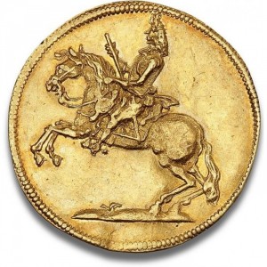 Аверс монеты Дания, 1 дукат, 1692, Кристиан V на лошади на аверсе