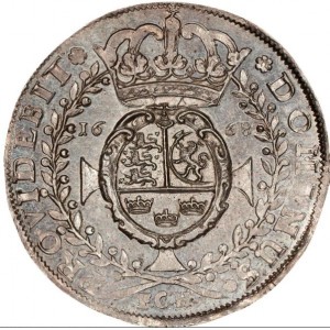 Реверс монеты Дания, 2 спесие далера, 1668, "DOMINUS..." на реверсе