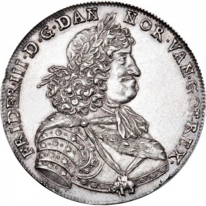Аверс монеты Дания, 2 спесие далера, 1669, "DVX SLES HOL..." на реверсе, без даты
