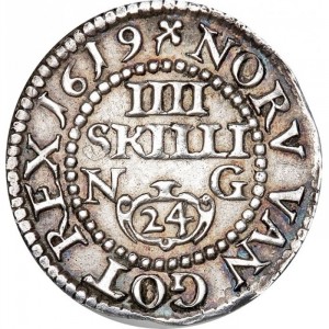 Реверс монеты Дания, 4 скиллинга, 1619