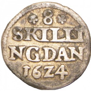 Реверс монеты Дания, 8 скиллингов, 1624-1625