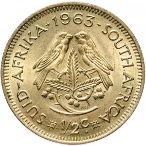 Реверс монеты ЮАР, ½ цента, 1961-1964