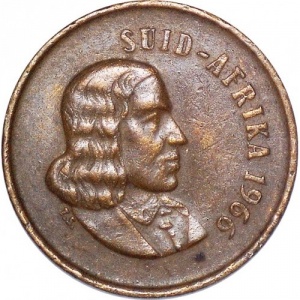Аверс монеты ЮАР, 1 цент, 1965-1969, Надпись на языке африкаанс - "SUID-AFRIKA"