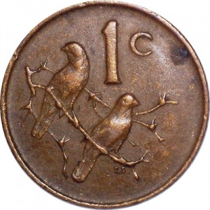 Реверс монеты ЮАР, 1 цент, 1965-1969, Надпись на языке африкаанс - "SUID-AFRIKA"