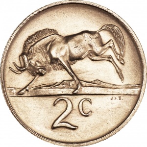 Реверс монеты ЮАР, 2 цента, 1965-1969, Надпись на языке африкаанс - "SUID-AFRIKA"