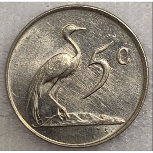 Реверс монеты ЮАР, 5 центов, 1965-1969, Надпись на английском языке - "SOUTH AFRICA"