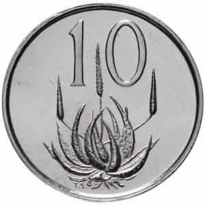 Реверс монеты ЮАР, 10 центов, 1965-1969, Надпись на английском языке - "SOUTH AFRICA"
