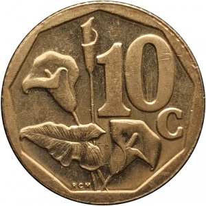 Реверс монеты ЮАР, 10 центов, 2004