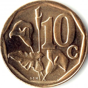 Реверс монеты ЮАР, 10 центов, 2005
