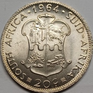 Реверс монеты ЮАР, 20 центов, 1961-1964