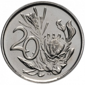 Реверс монеты ЮАР, 20 центов, 1970-1990
