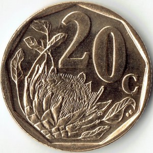Реверс монеты ЮАР, 20 центов, 2005