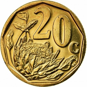 Реверс монеты ЮАР, 20 центов, 2008-2021