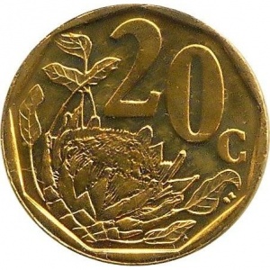 Реверс монеты ЮАР, 20 центов, 2009-2022