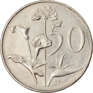 Реверс монеты ЮАР, 50 центов, 1965-1969, Надпись на английском языке - "SOUTH AFRICA"