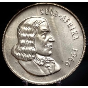 Аверс монеты ЮАР, 1 ранд, 1966-1968, Надпись на языке африкаанс - "SUID-AFRIKA"