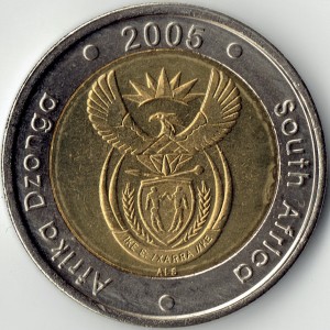 Аверс монеты ЮАР, 5 рандов, 2005