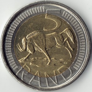 Реверс монеты ЮАР, 5 рандов, 2005