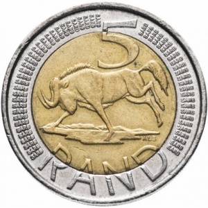 Реверс монеты ЮАР, 5 рандов, 2012-2022