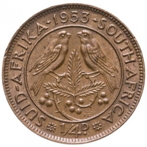 Реверс монеты ЮАР, ¼ пенни, 1953-1960