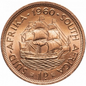 Реверс монеты ЮАР, 1 пенни, 1953-1960
