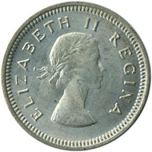 Аверс монеты ЮАР, 3 пенса, 1953-1960